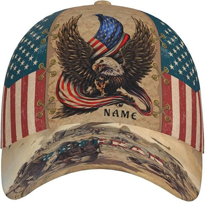 Custom Veteran Hat US Eagle Vintage Style Unisex 3D Classic Cap