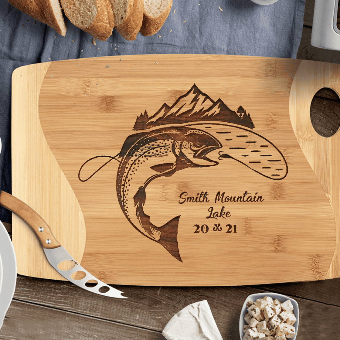 Personalized Lake House Cutting Board, Engraved Fish Cutting Board, Fisherman Gifts, Fishing Gifts, Gifts for Husband