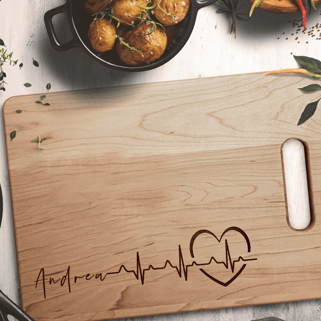Personalized Heartbeat Cutting Board, Custom Name, Gift For Wife, For Husband, Housewarming Gift, Wedding Gifts