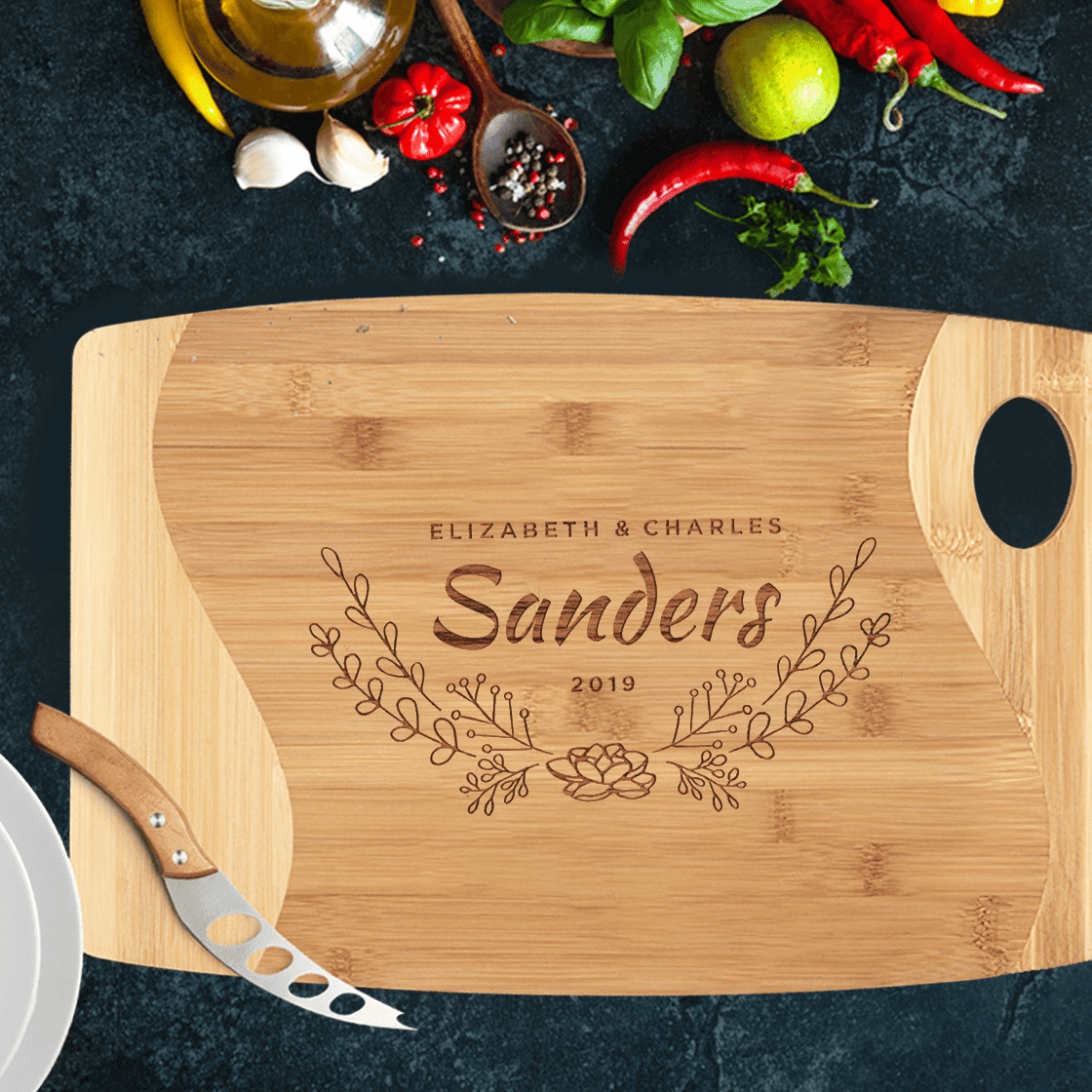 Personalized Cutting Board for Couples - Housewarming Gifts for New Home - Wedding Gifts - Custom Name