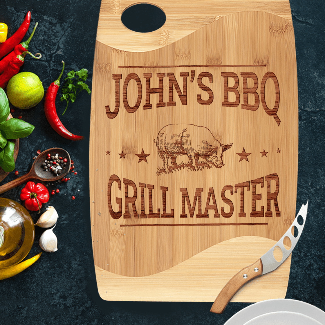 Personalized Cutting Board - Grill Master - Father's Day - Carved pig shape - Housewarming Gift - Wedding Gifts