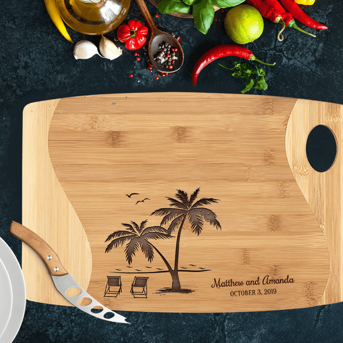 Personalized Tropical Beach Cutting Board, Wedding & Anniversary Gift for Couples-Housewarming and Closing Present