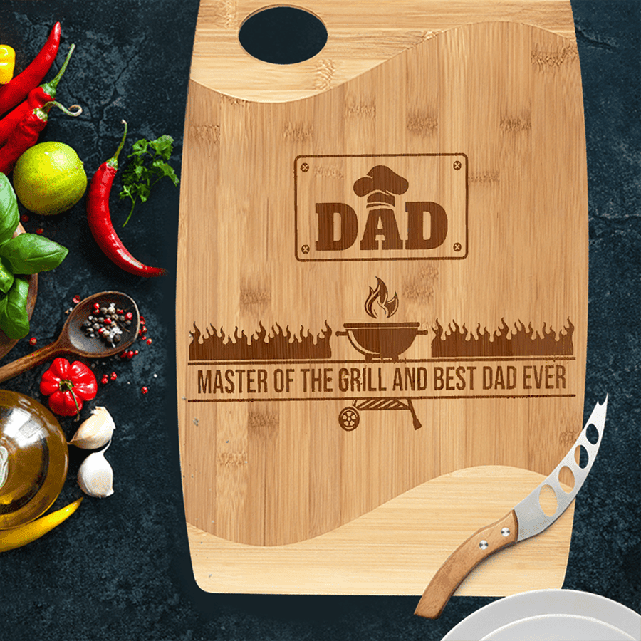 Personalized Dad Cutting Board Master of the Grill and Best Dad Ever, Dad Gifts on Birthday, Engraved Cooking Board Gift
