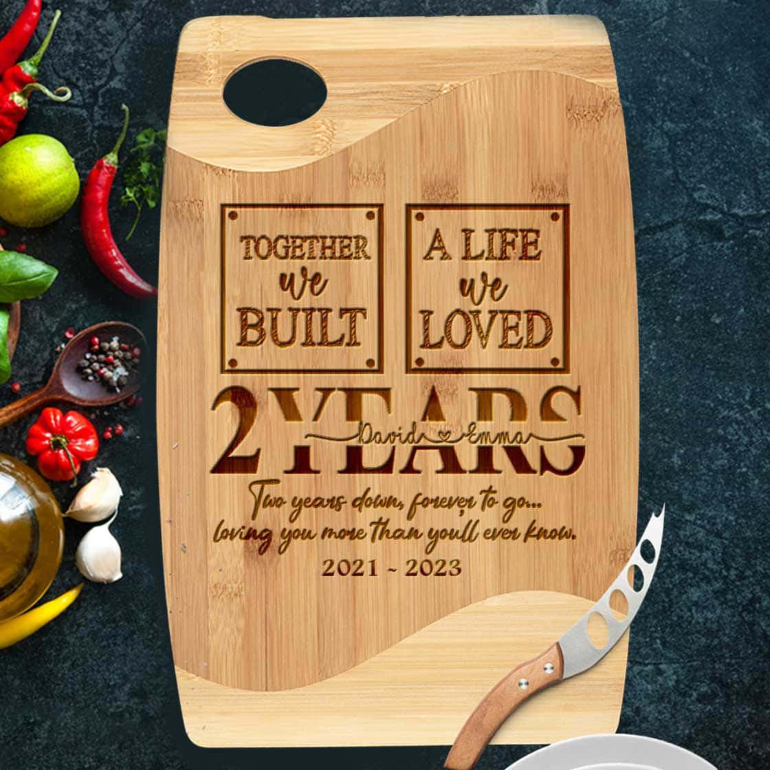 Customized 2nd Wedding Anniversary Gift for Wife Cutting Board Kitchen Utensils