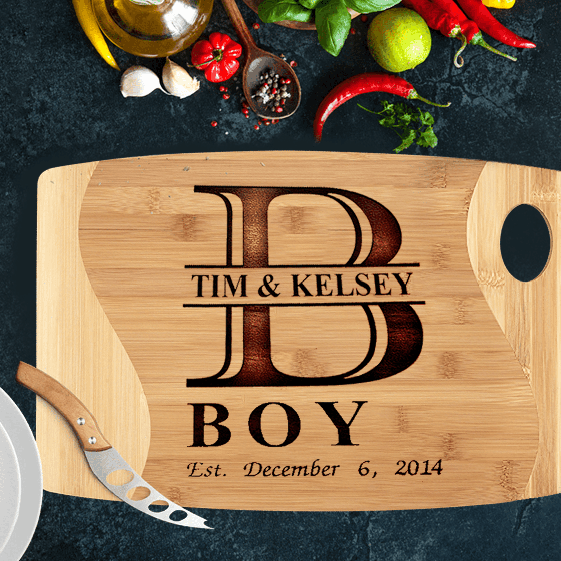 Personalized Cutting Board with Modern Initial Design, Wedding & Anniversary Gift for Couples-Housewarming Gift