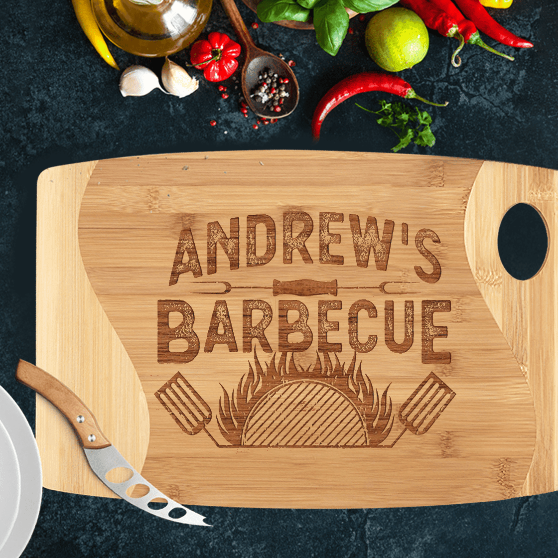 Personalized Cutting Board for Men - Barbecue - Custom Name - Father's Day Gifts