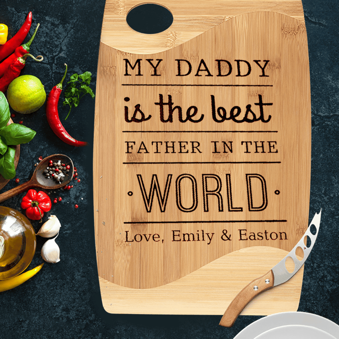 Personalized, Engraved Cutting Board with Best Daddy Design for Father's Day or Anniversary Gift
