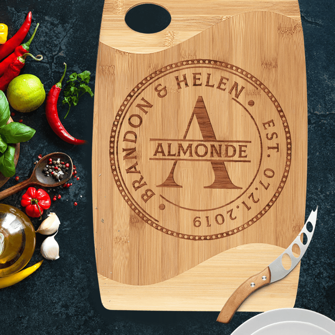 Personalized Cutting Board For Couple - Family Stamp, Custom Name, Initials Name - Housewarming Gift - Wedding Gifts