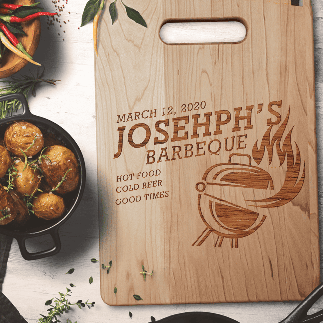 Personalized Cutting Board for Men - Hot Food, Cold Beer, Good Times - Dad Grilling Gifts - Father's Day Gift