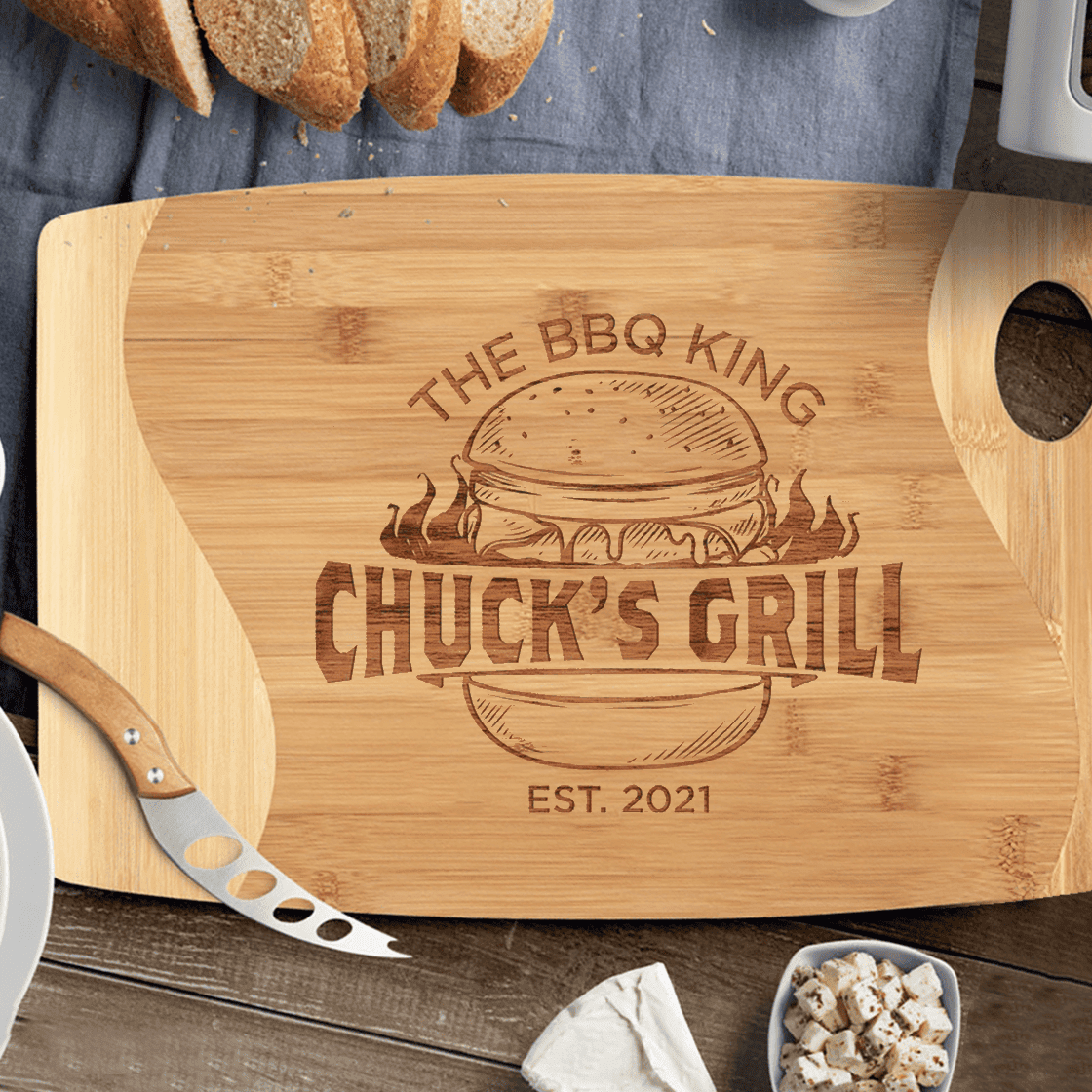 Personalized Cutting Board for Men - The BBQ King - Housewarming Gift - Custom Name - Father's Day Gifts