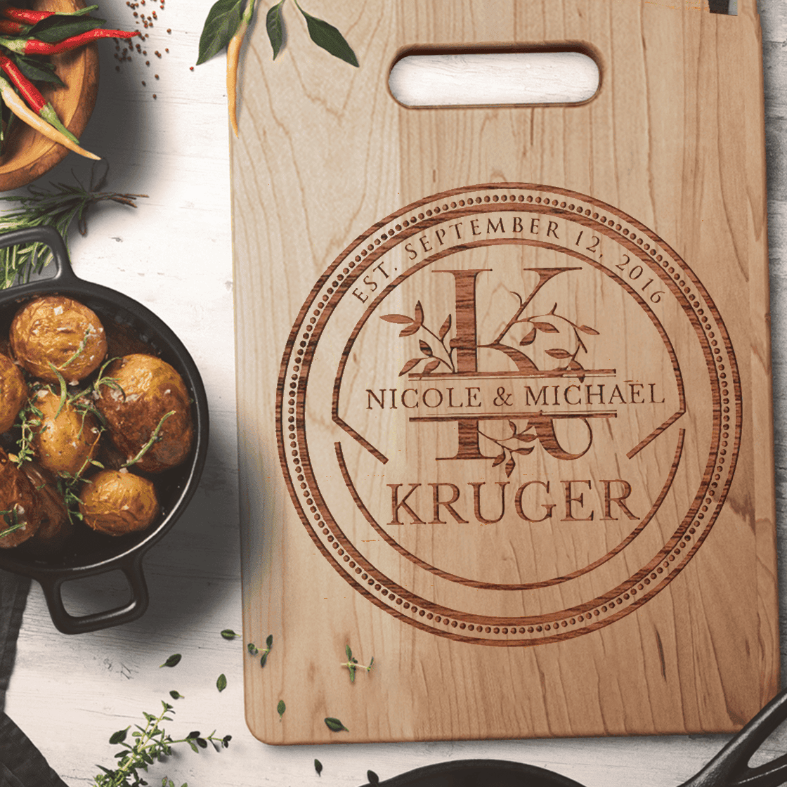 Personalized Cutting Board for Couples - Stamp Style, Housewarming Gifts for New Home - Custom Couple Name
