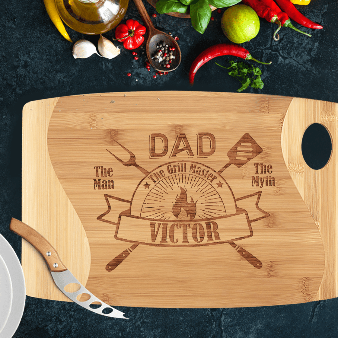 Personalized Cutting Board for Men - The Man, The Myth, The Grill Master - Custom Name - Housewarming Gift