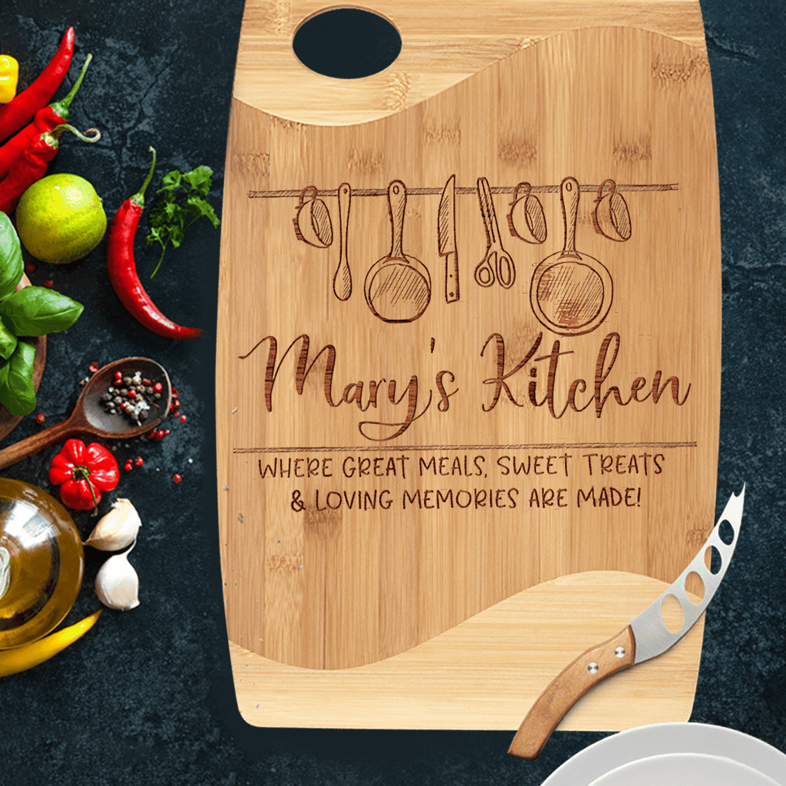 Personalized Cutting Board - Loving Memories - Kitchen Sign - Custom Name - Housewarming Gift - Anniversary Gifts