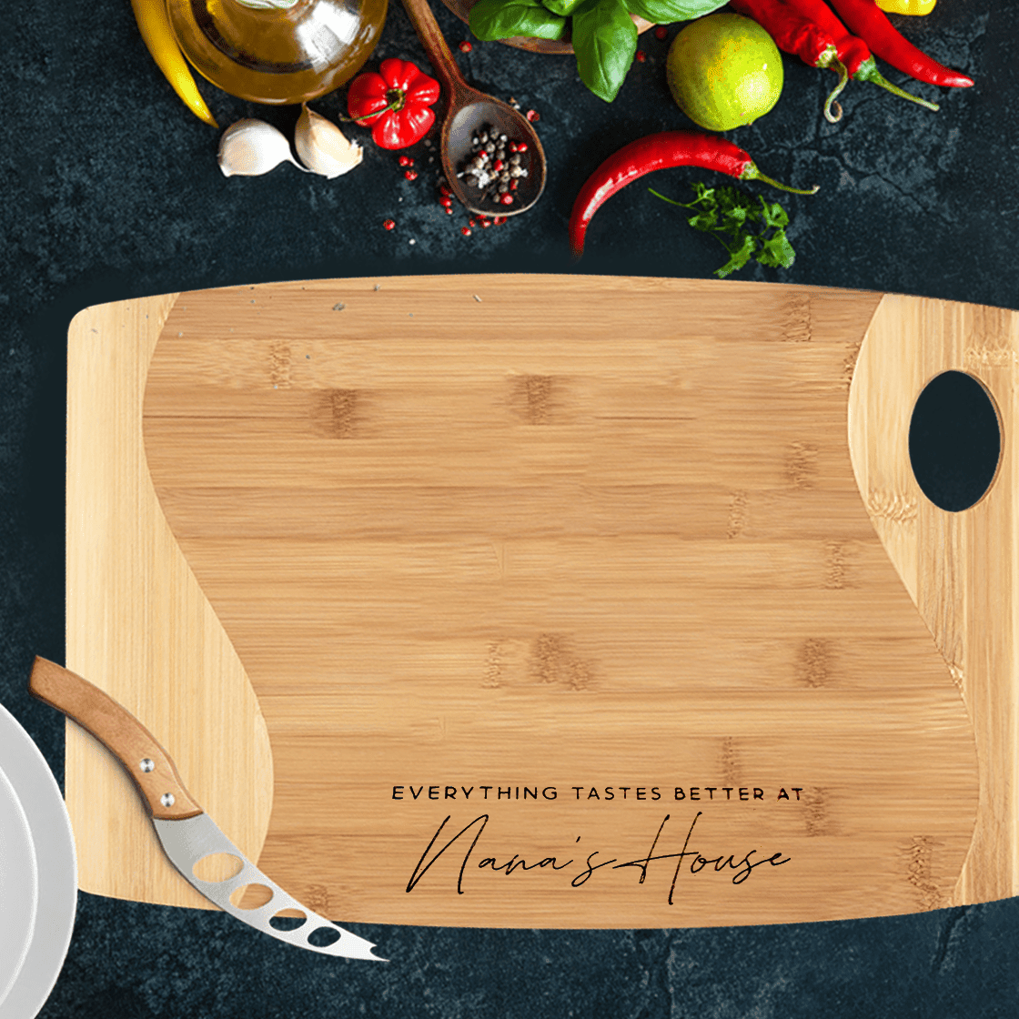 Personalized Bamboo, Maple Cutting Board for Nana, Papa, Everything Tastes Better At Nana's House, Custom Housewarming