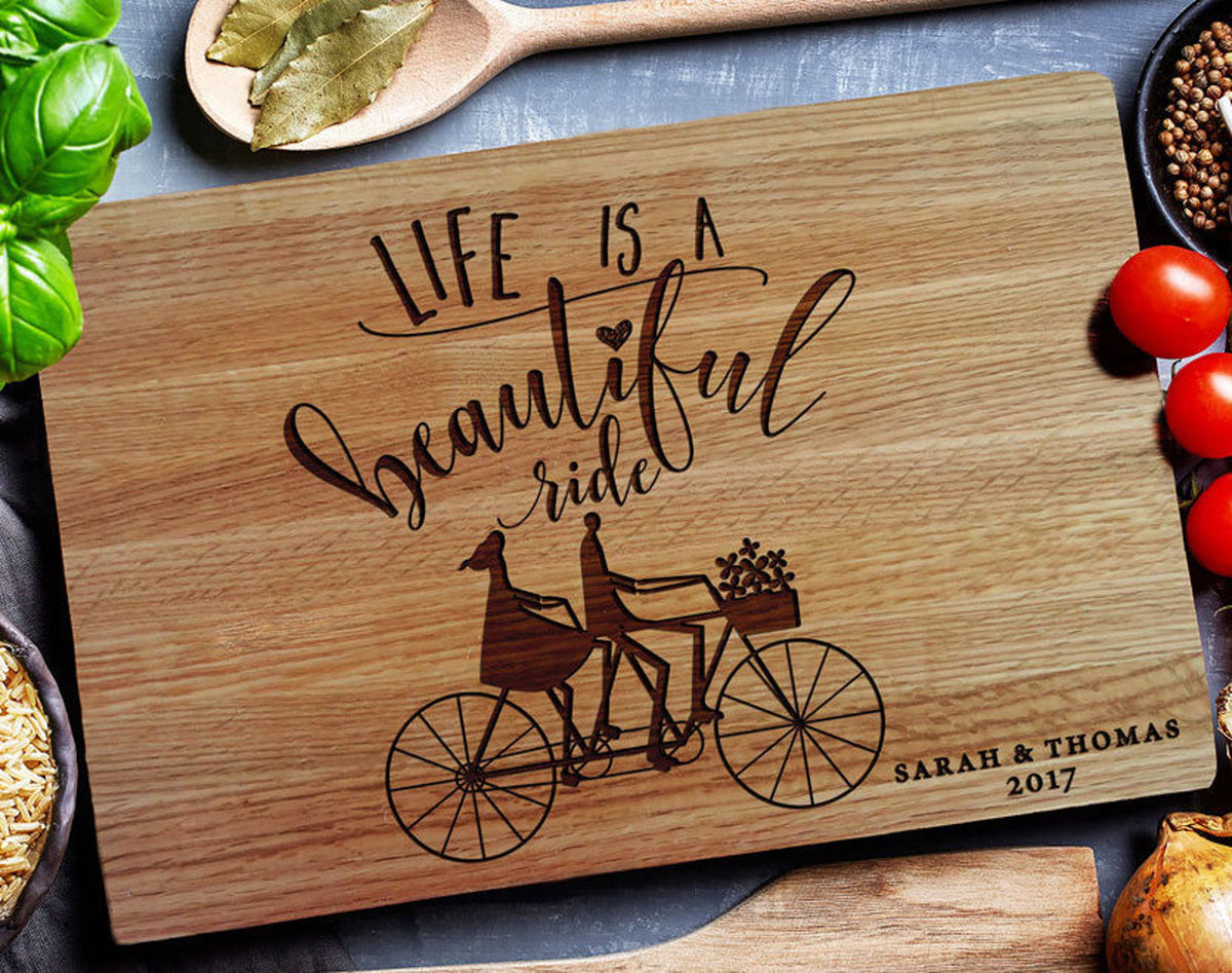 Personalized Cutting Board, Custom Cutting Board,Wedding Gift, Bride And Groom Gift, Wall Sign , Life Is A Beautiful Ride