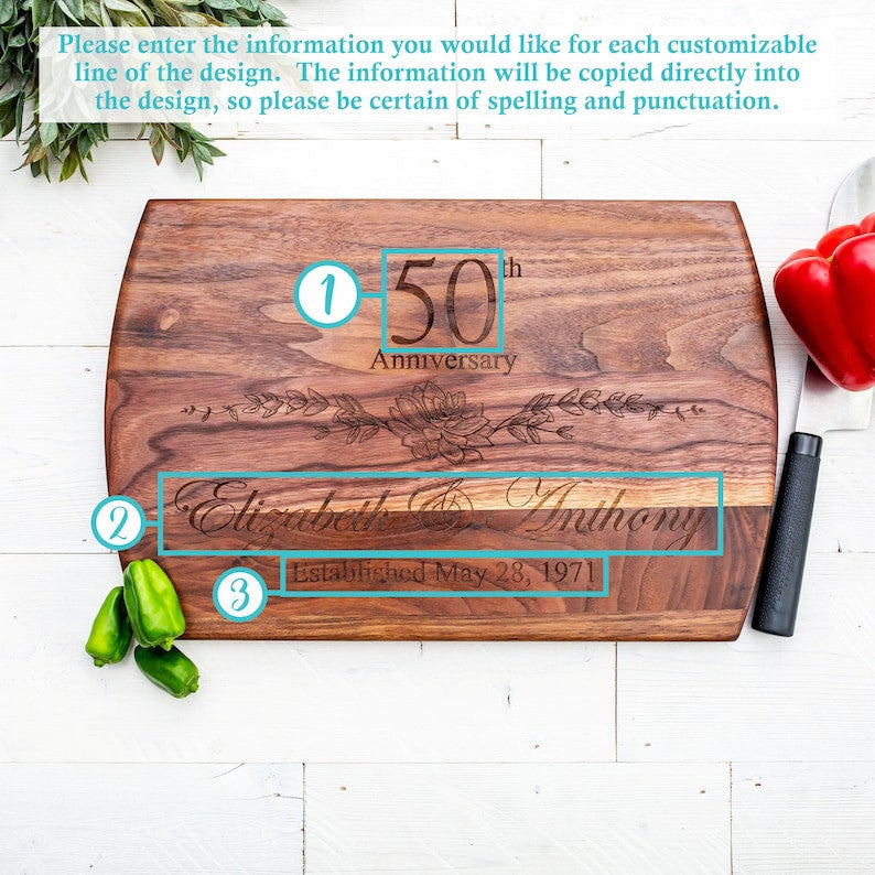 50th Anniversary Gift, Custom Cutting Board, Personalized Anniversary, Anniversary Gift for Her, Gift for Him, 50 Year Anniversary Gift