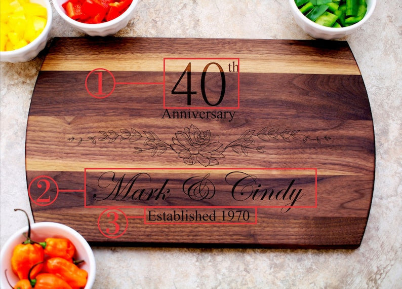 40th Anniversary Gift, Custom Cutting Board, Personalized Anniversary, Anniversary Gift for Her, Gift for Him, 40 Year Anniversary Gift