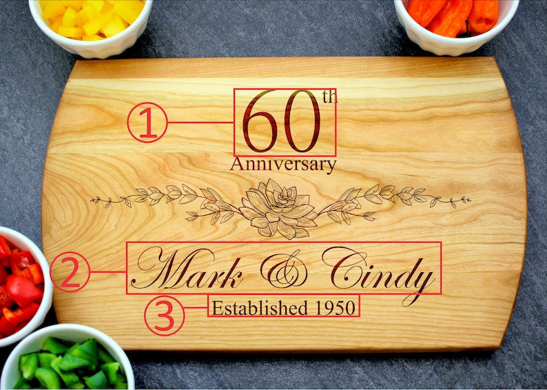 60th Anniversary Gift, Custom Cutting Board, Personalized Anniversary, Anniversary Gift for Her, Gift for Him, 60 Year Anniversary Gift