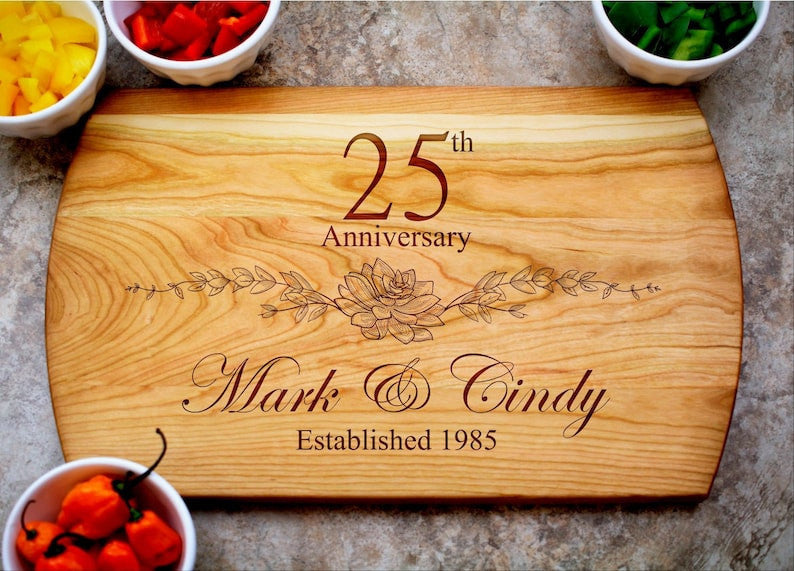 25th Anniversary Gift, Custom Cutting Board, Personalized Anniversary, Anniversary Gift for Her, Gift for Him, 25 Year Anniversary Gift