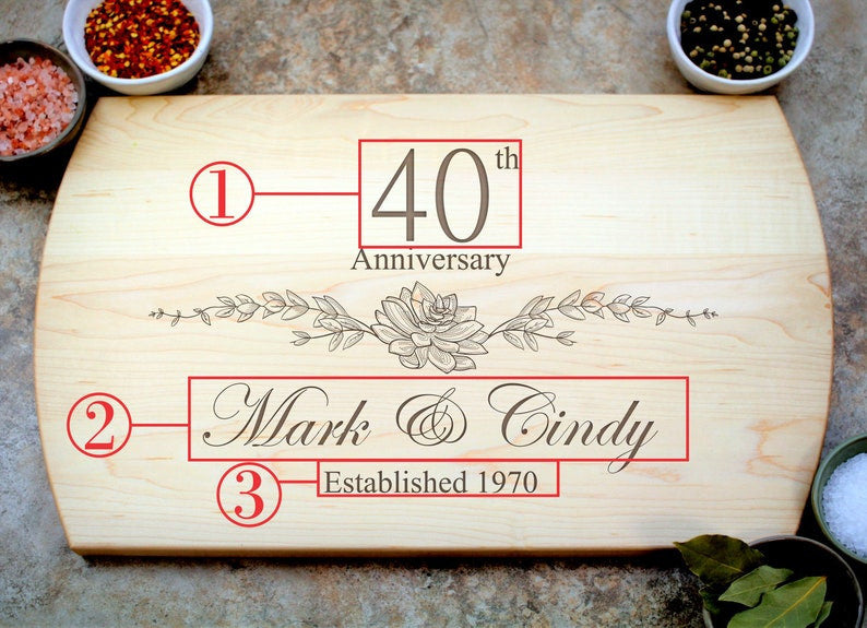 40th Anniversary Cutting Board, Anniversary Gift for Parents, Personalized Anniversary, Anniversary Gift for Her, Anniversary Gift for Him