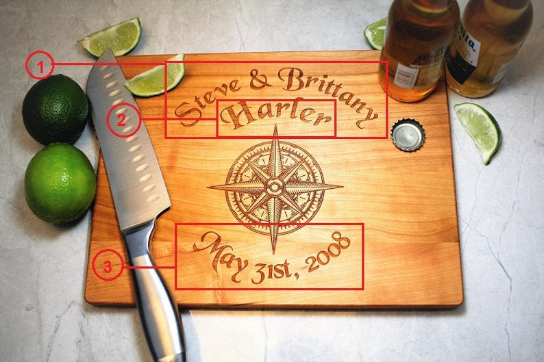 Engraved Cutting Board - Personalized Gift - Nautical Decor - Custom Kitchen - Gifts for Fiance - Anniversary - Coastal Decor - Gift for Him