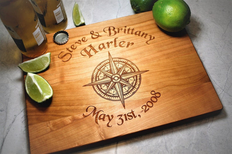 Engraved Cutting Board - Personalized Gift - Nautical Decor - Custom Kitchen - Gifts for Fiance - Anniversary - Coastal Decor - Gift for Him