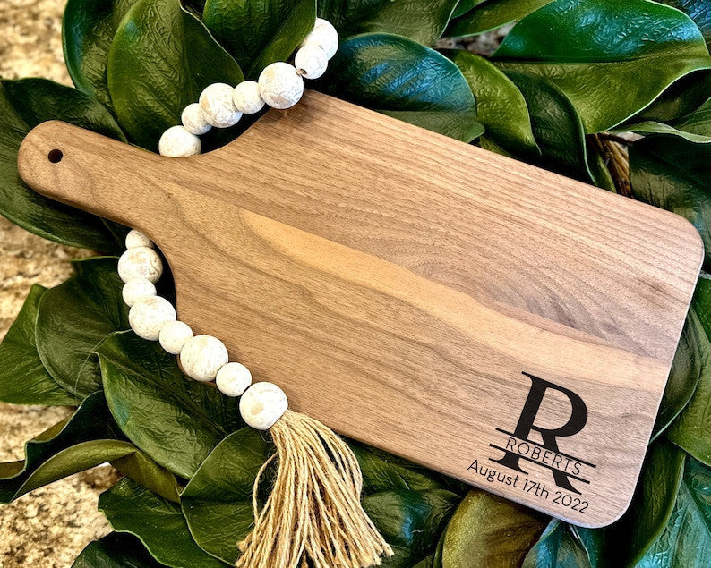 Cutting Board Personalized Serving Board with Handle Monogrammed Personalized Cheese Board Engagement Gift Bridal Shower Gift Newlywed