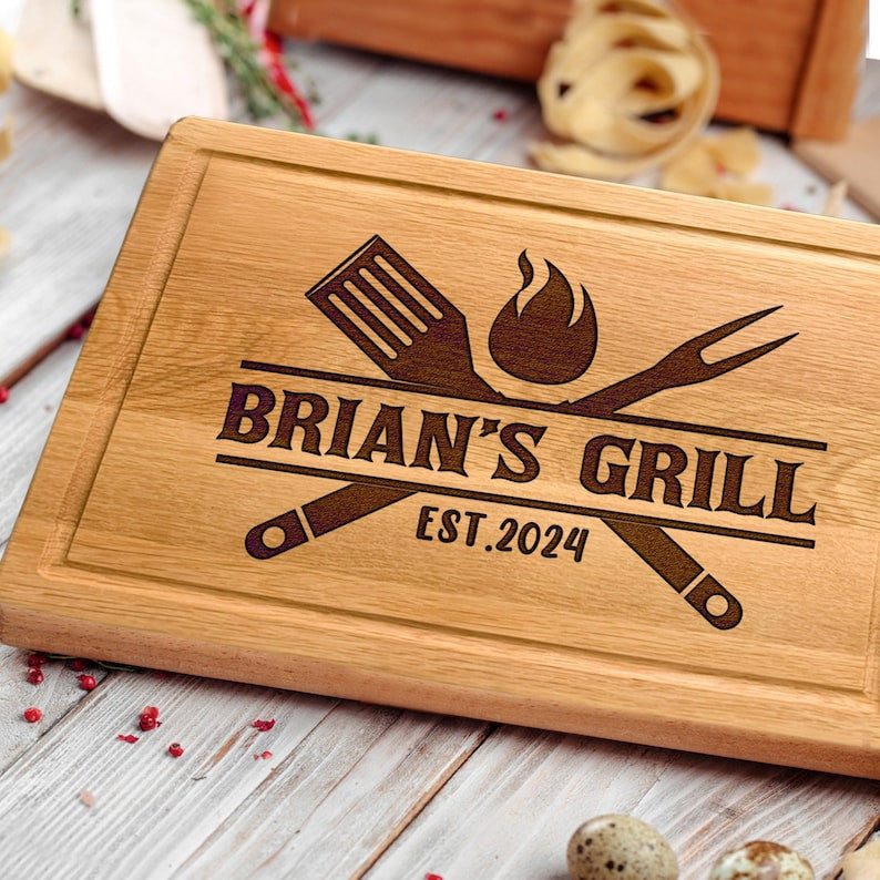 Custom Grilling Gift for Fathers Day, Grill Party Gift for Men, Personalized Cutting Board Father Gift from Daughter Son, Birthday Gift Dad