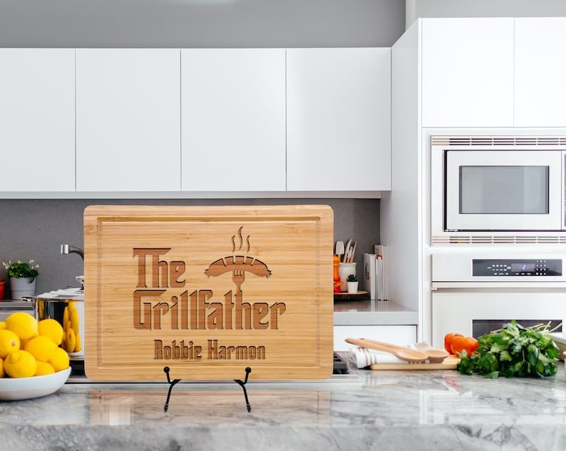 Father's Day Cutting Board for Grill Master, The Grillfather BBQ Board for Men, Custom Dad Birthday Gift, Grilling Tools, BBQ Party Decor