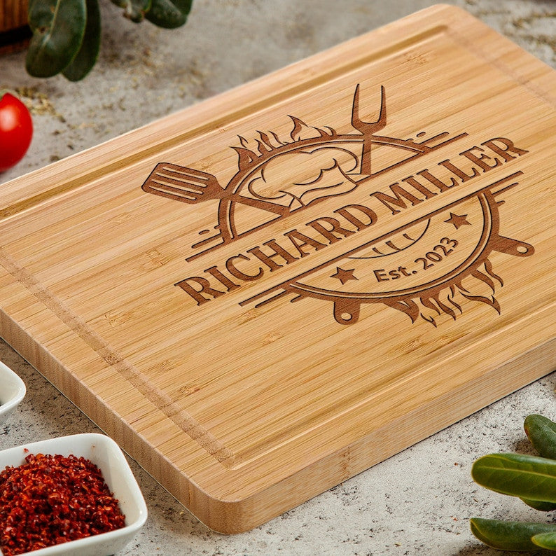 Custom Cutting Board for Dad, Personalized Father's Day Gift, Grill Lover Dad Gift, BBQ Gift for Men's Birthday, BBQ Cutting Board for Men
