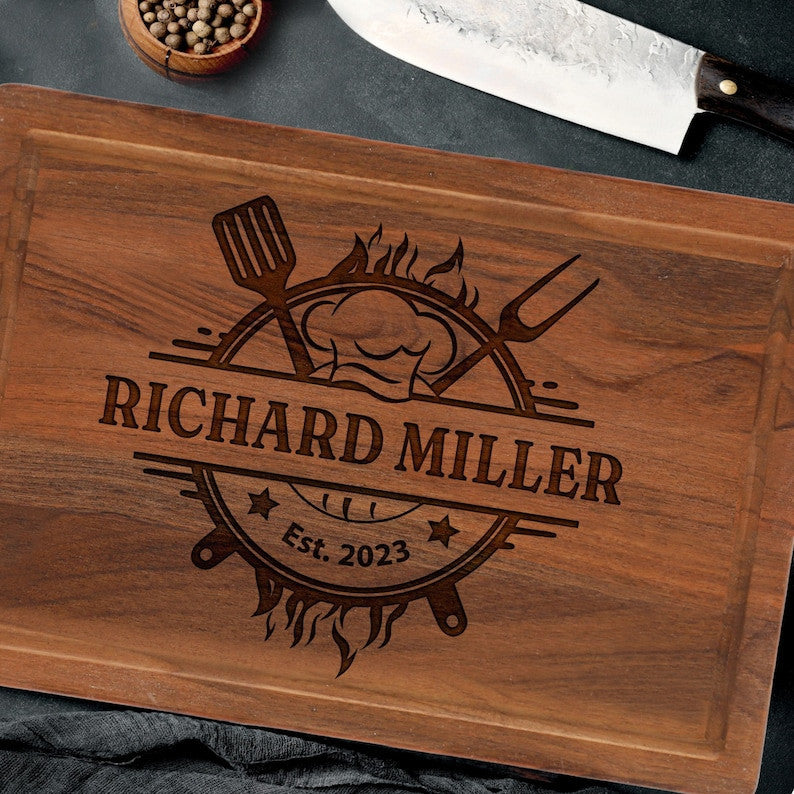Custom Cutting Board for Dad, Personalized Father's Day Gift, Grill Lover Dad Gift, BBQ Gift for Men's Birthday, BBQ Cutting Board for Men