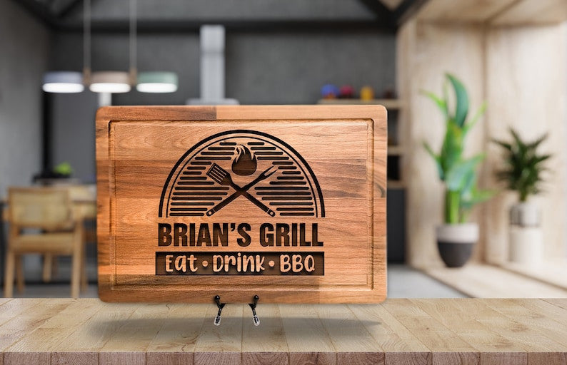 Personalized Grill and BBQ Gifts for Father's Day, Eat Drink BBQ Cutting Board, Custom Dads Birthday Gift, Gifts For Him From Daughter Wife