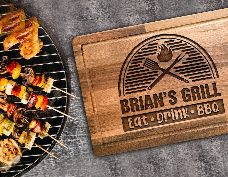 Personalized Grill and BBQ Gifts for Father's Day, Eat Drink BBQ Cutting Board, Custom Dads Birthday Gift, Gifts For Him From Daughter Wife