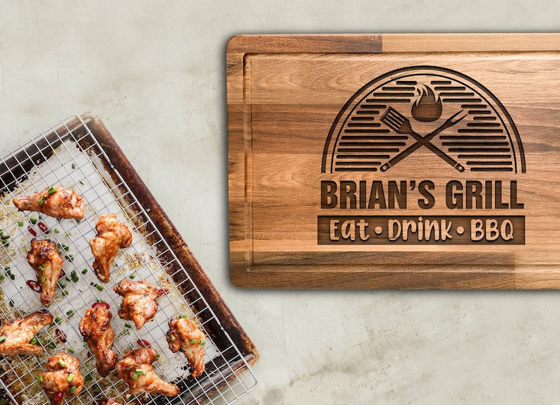 Personalized Grill and BBQ Gifts for Father's Day, Eat Drink BBQ Cutting Board, Custom Dads Birthday Gift, Gifts For Him From Daughter Wife