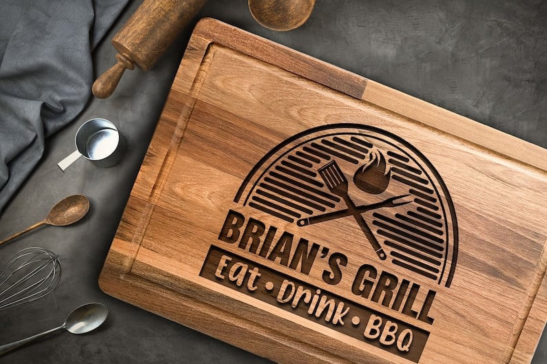 Personalized Grill and BBQ Gifts for Father's Day, Eat Drink BBQ Cutting Board, Custom Dads Birthday Gift, Gifts For Him From Daughter Wife