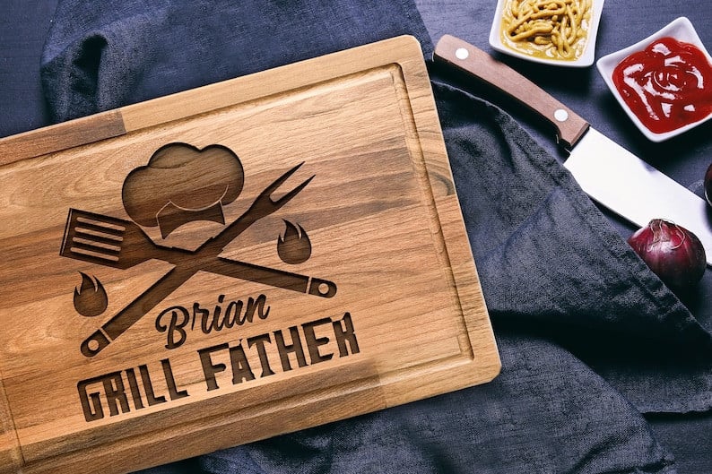 Personalized BBQ Bamboo Cutting Board for Grill Masters, Christmas BBQ Gift for Dad, Custom Birthday Gift for Men , Noel Grilling Tools Gift
