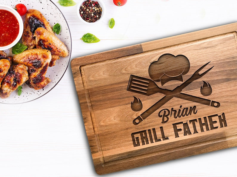 Personalized BBQ Bamboo Cutting Board for Grill Masters, Christmas BBQ Gift for Dad, Custom Birthday Gift for Men , Noel Grilling Tools Gift