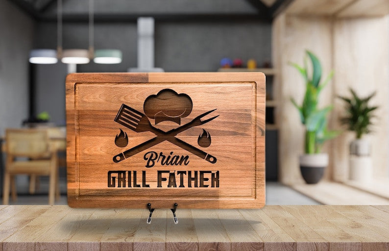 Personalized BBQ Bamboo Cutting Board for Grill Masters, Christmas BBQ Gift for Dad, Custom Birthday Gift for Men , Noel Grilling Tools Gift