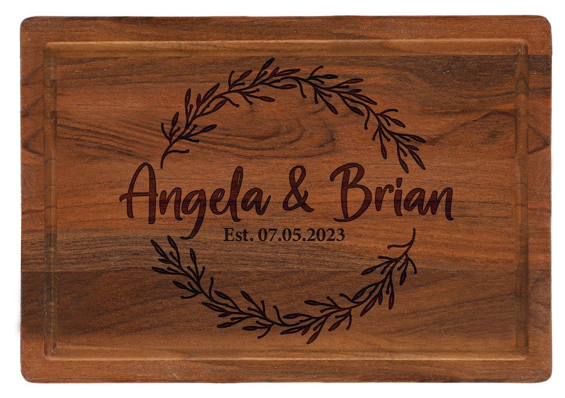 Personalized Handmade Cutting Board Farmhouse Wreath Design, Custom Wedding & Anniversary Gift for Couples, Housewarming and Closing Present
