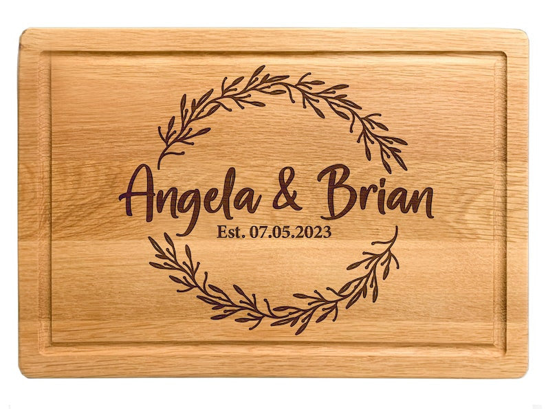 Personalized Handmade Cutting Board Farmhouse Wreath Design, Custom Wedding & Anniversary Gift for Couples, Housewarming and Closing Present