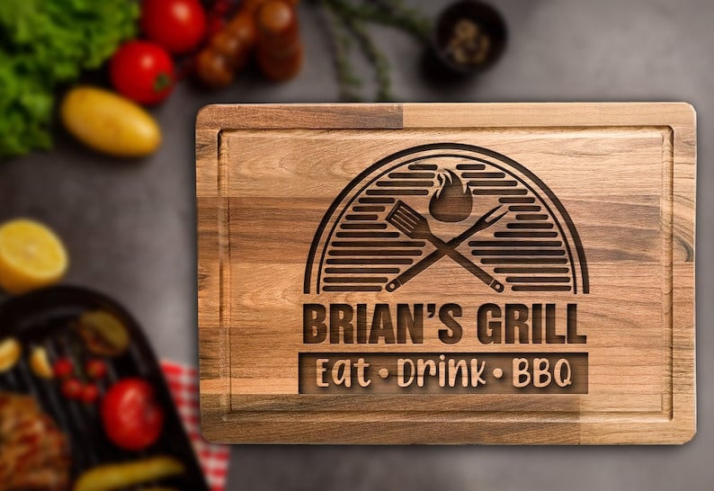 Personalized Wooden BBQ Cutting Board Gift for Men, BBQ Gift Set for Christmas, Birthday Gift for Dad From Daughter Wife, Grilling Tools