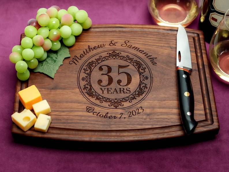 Handmade Cutting Board Personalized Elegant Anniversary Design Wedding & Anniversary Gift for Couples-Housewarming and Closing Present