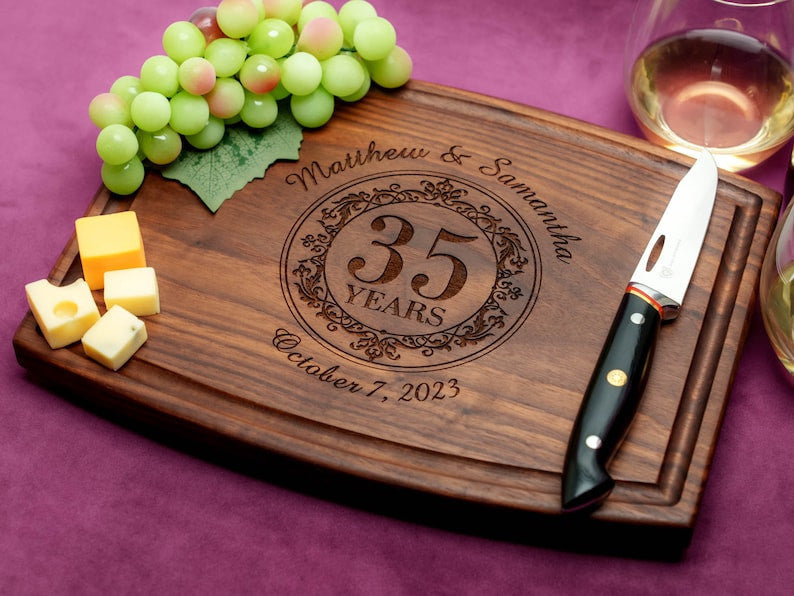 Handmade Cutting Board Personalized Elegant Anniversary Design Wedding & Anniversary Gift for Couples-Housewarming and Closing Present