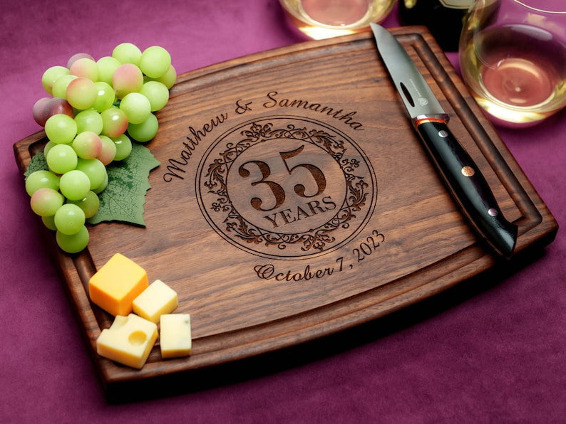 Handmade Cutting Board Personalized Elegant Anniversary Design Wedding & Anniversary Gift for Couples-Housewarming and Closing Present
