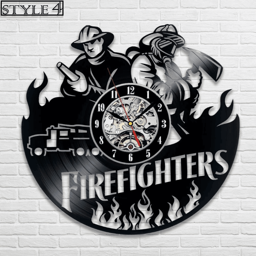 Veteran Memorial Gift: Firefighter Metal Sign and Vinyl Record Clock