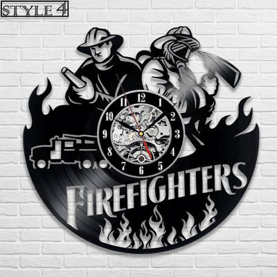 Veteran Memorial Gift: Firefighter Metal Sign and Vinyl Record Clock