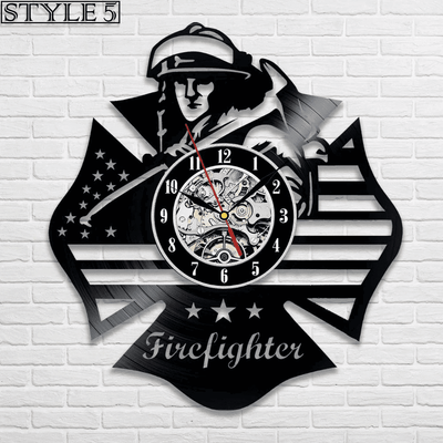 Veteran Memorial Gift: Firefighter Metal Sign and Vinyl Record Clock