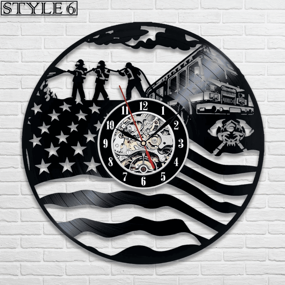 Veteran Memorial Gift: Firefighter Metal Sign and Vinyl Record Clock