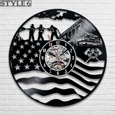 Veteran Memorial Gift: Firefighter Metal Sign and Vinyl Record Clock