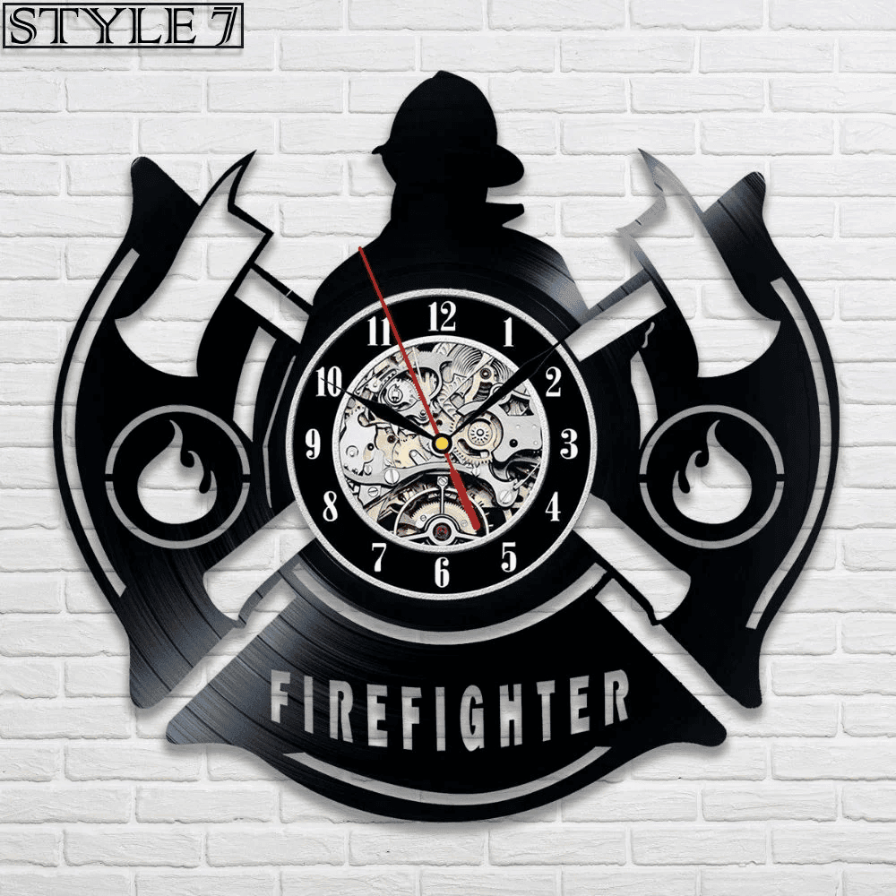 Veteran Memorial Gift: Firefighter Metal Sign and Vinyl Record Clock